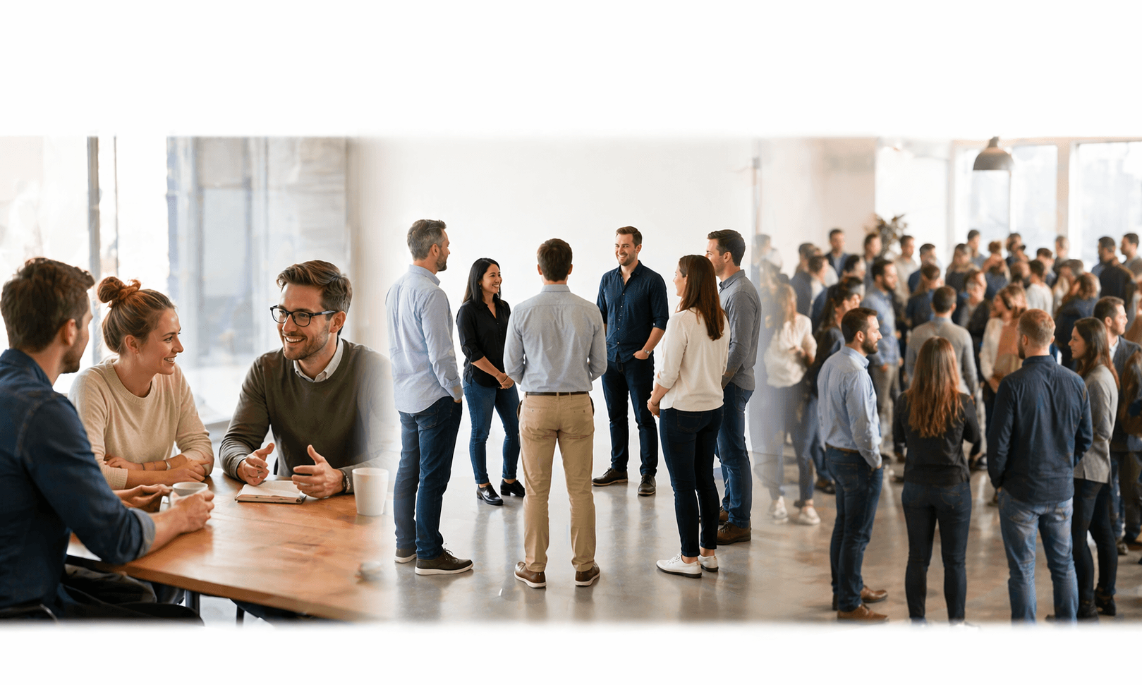 Three different sizes of adult groups using icebreaker games: small, medium, and large