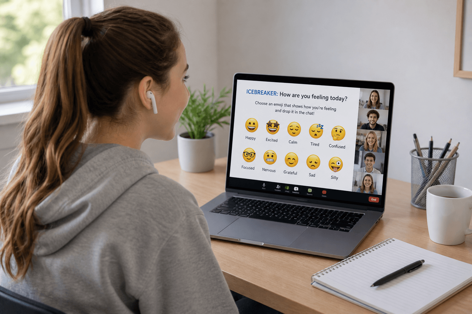 Student using an online icebreaker in a virtual class setting