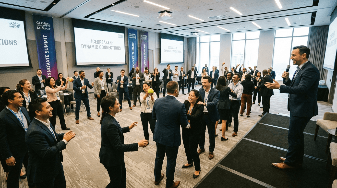 Students taking part in a large-group icebreaker activity
